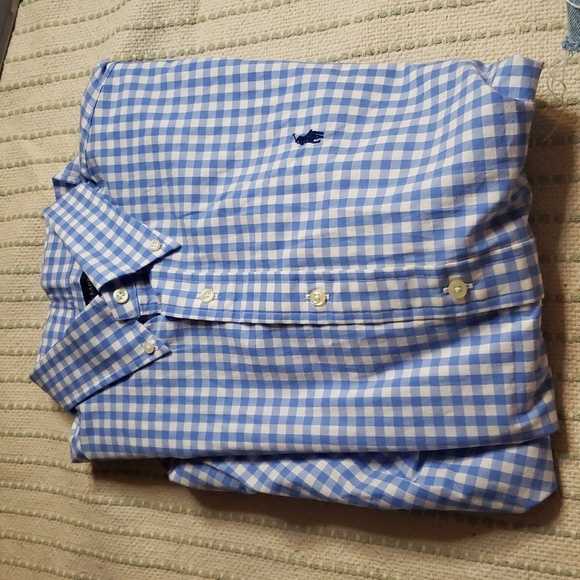 Ralph Lauren men's baby blue and white "picnic" checker button down large 16.5 - Picture 1 of 8